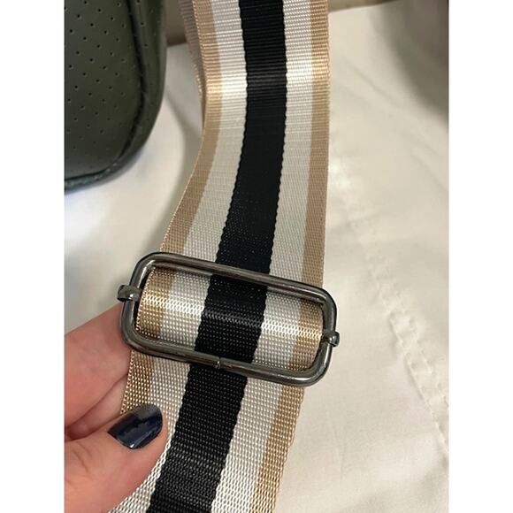 Haute Shore Blake Neoprene Black Green White Stripe Crossbody Bag - Picture 9 of 9